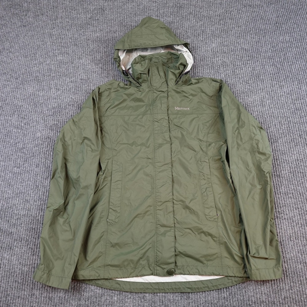 Marmot Rain Jacket Womens Small Green Hooded Lightweight Nylon Windbreaker Shell